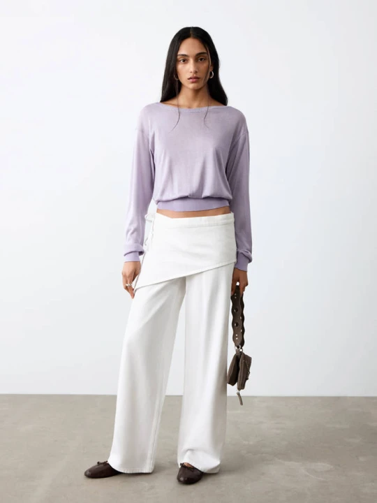 Zdjęcie produktu Jeansy wide leg z wyjmowaną chustą złamana biel - Teen - MANGO TEEN