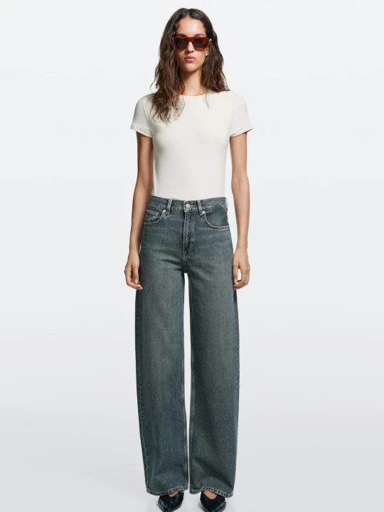 Zdjęcie produktu Jeansy Wide Leg Z Wysokim Stanem - Ciemnoniebieski - Massimo Dutti - Female