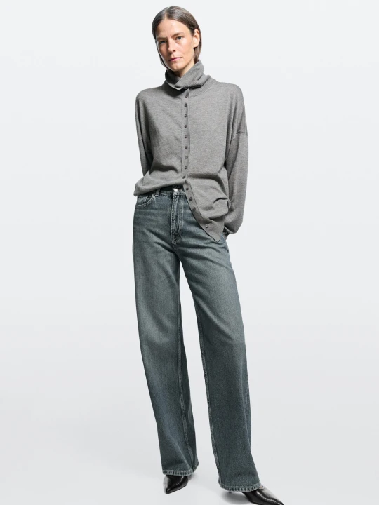 Zdjęcie produktu Jeansy Wide Leg Z Wysokim Stanem - Ciemnoniebieski - Massimo Dutti - Female