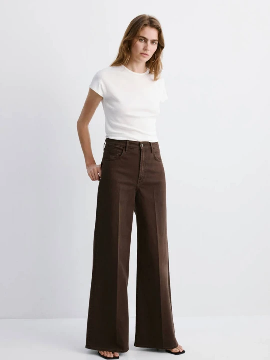 Zdjęcie produktu Jeansy wide leg z wysokim stanem czekoladowy - Kobieta - - MANGO