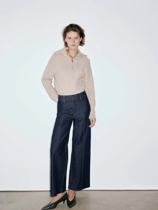 Zdjęcie produktu Jeansy wide leg z wysokim stanem i przeszyciami niebieski - Kobieta - MANGO