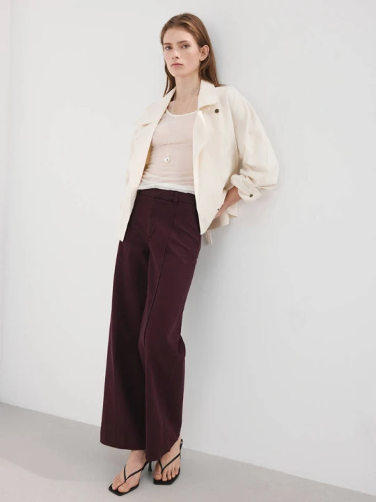 Zdjęcie produktu Jeansy wide leg z wysokim stanem i przeszyciami winny - Kobieta - MANGO