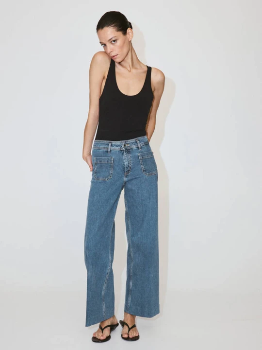 Zdjęcie produktu Jeansy wide leg z wysokim stanem średni niebieski - Kobieta - MANGO