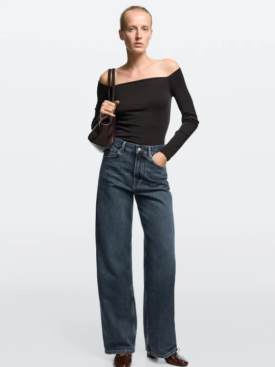 Zdjęcie produktu Jeansy Z Szerokimi Nogawkami I Wysokim Stanem - Średni Niebieski - Massimo Dutti - Female