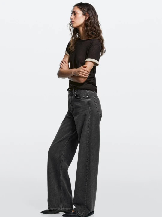 Zdjęcie produktu Jeansy Wide Leg Z Wysokim Stanem - Szary - Massimo Dutti - Female