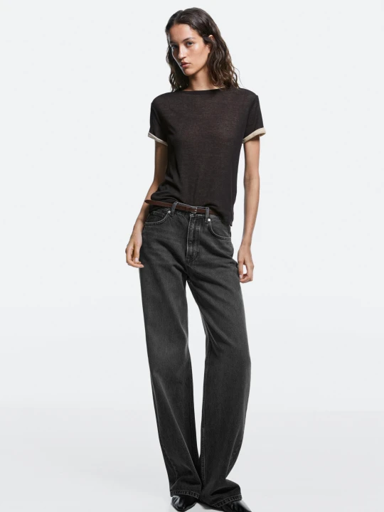 Zdjęcie produktu Jeansy Wide Leg Z Wysokim Stanem - Szary - Massimo Dutti - Female