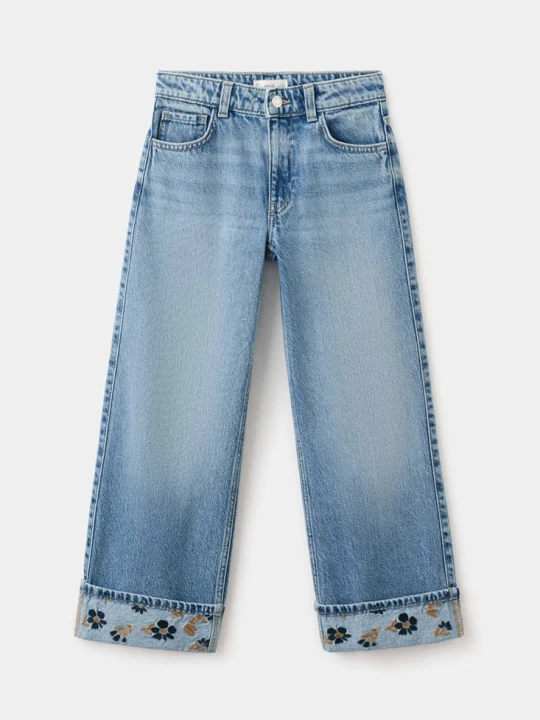 Zdjęcie produktu Jeansy wide leg z wywiniętym dołem średni niebieski - Dzieci - MANGO KIDS
