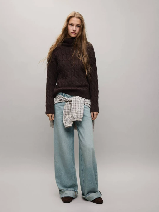 Zdjęcie produktu Jeansy wide leg z wywiniętym dołem średni niebieski vintage - Teen - MANGO TEEN