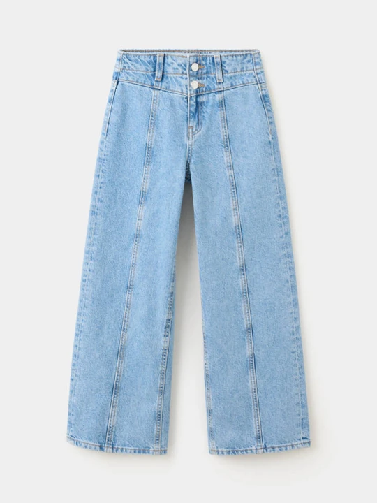 Zdjęcie produktu Jeansy wide leg z zapięciem na dwa guziki średni niebieski - Dzieci - MANGO KIDS