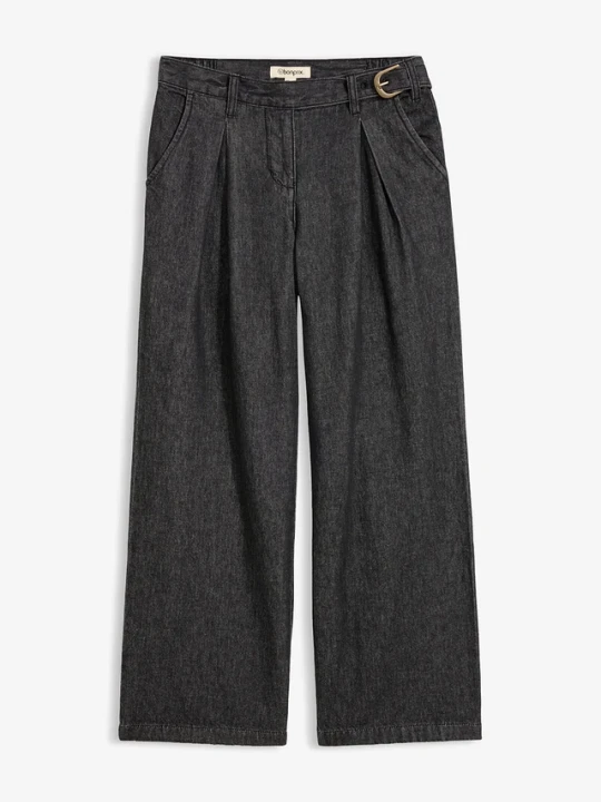 Zdjęcie produktu Jeansy wide leg z zaszewkami w pasie BonPrix czarny