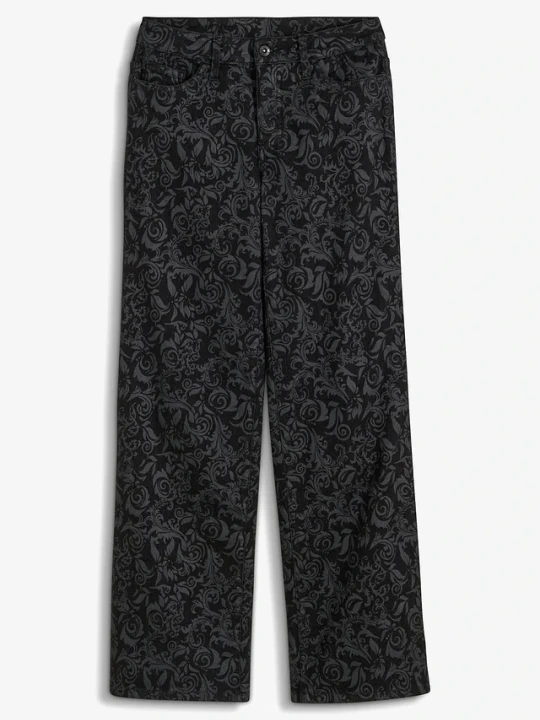 Zdjęcie produktu Jeansy wide leg ze średnim stanem i błyszczącym wzorem BonPrix czarny