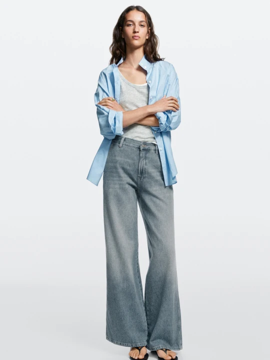 Zdjęcie produktu Jeansy Wide Leg Ze Średnim Stanem - Jasnoniebieski - Massimo Dutti - Female