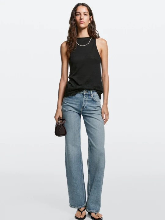 Zdjęcie produktu Jeansy Wide Leg Ze Średnim Stanem - Jasnoniebieski - Massimo Dutti - Female