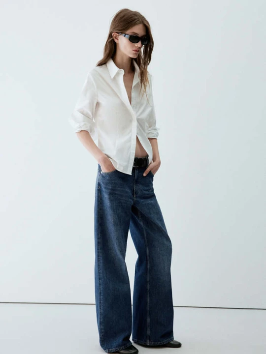 Zdjęcie produktu Jeansy wide leg ze zdobieniami ciemnoniebieski - Kobieta - MANGO