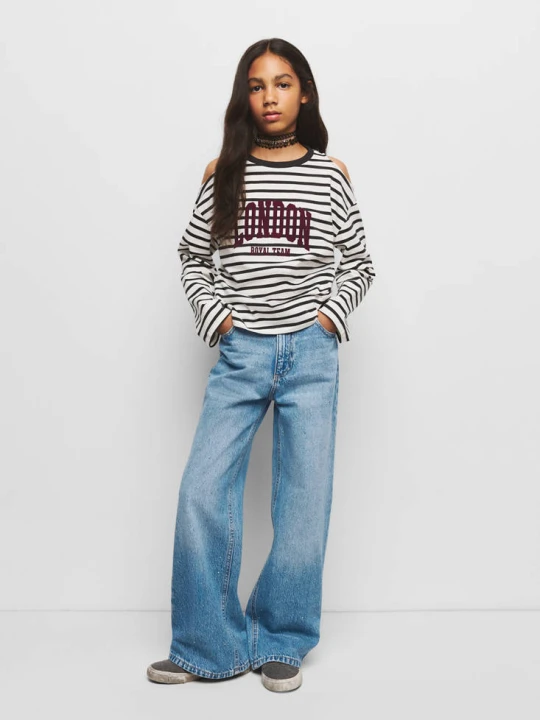 Zdjęcie produktu Jeansy wide leg ze zdobieniami średni niebieski - Dzieci - MANGO KIDS