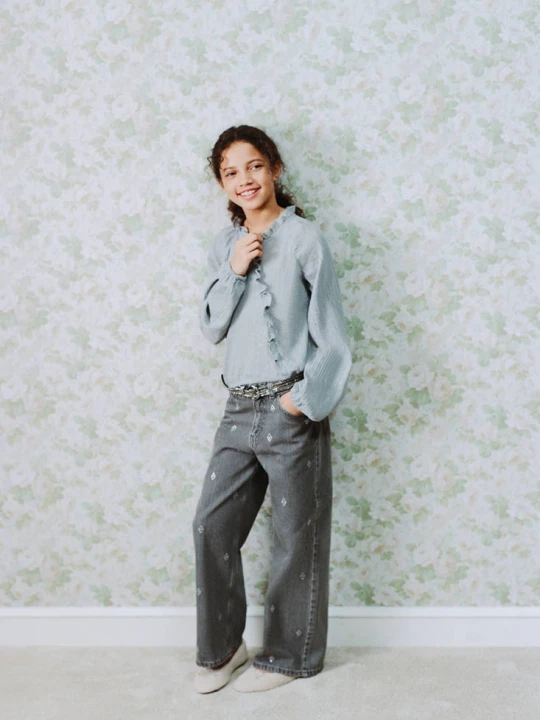 Zdjęcie produktu Jeansy wide leg ze zdobieniami szary denim - Dzieci - lata - MANGO KIDS