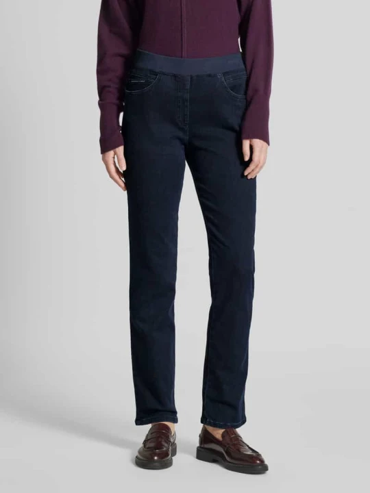 Zdjęcie produktu Jeansy o kroju straight fit z elastycznym pasem Raphaela By Brax Ciemnoniebieski