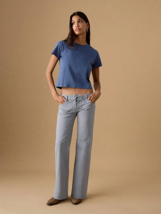 Zdjęcie produktu Jeansy z niskim stanem z troczkiem niebieski - Teen - MANGO TEEN