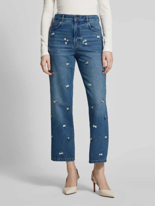 Zdjęcie produktu Jeansy o kroju Straight Fit z obszyciem ozdobnymi kamieniami Weekend Max Mara Niebieski