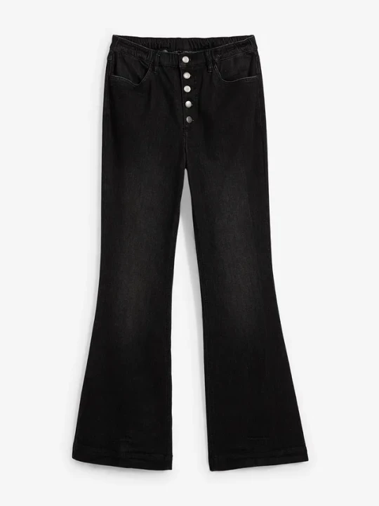 Zdjęcie produktu Jeansy z rozszerzanym dołem, high waist, z wygodnym pasem BonPrix czarny