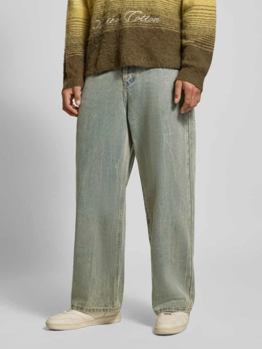Zdjęcie produktu Jeansy o kroju wide fit z efektem znoszenia Another Cotton Lab Oliwkowy