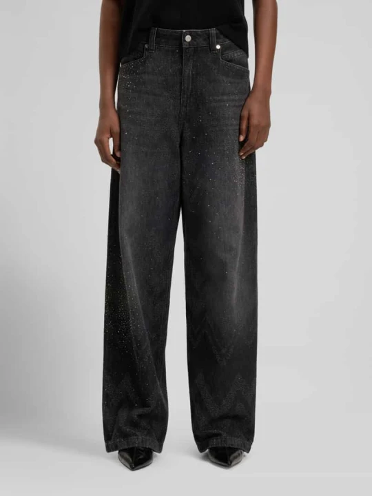 Zdjęcie produktu Spodnie z szerokimi nogawkami z obszyciem ozdobnymi kamieniami model 'C_SLOUCHY' jeansy Boss Czarny