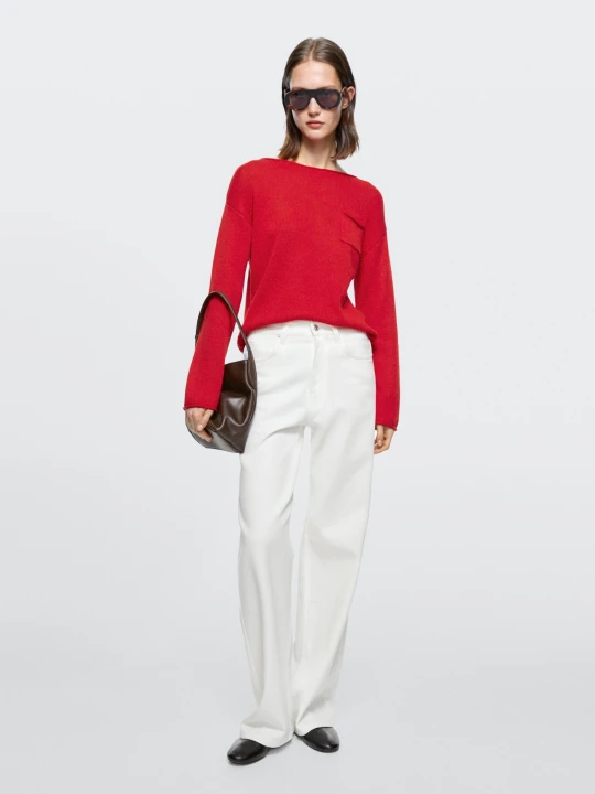 Zdjęcie produktu Jeansy Z Szerokimi Nogawkami I Wysokim Stanem - Biały Złamany - Massimo Dutti - Female