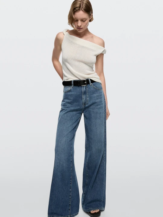 Zdjęcie produktu Jeansy Z Szerokimi Nogawkami I Wysokim Stanem - Średni Niebieski - Massimo Dutti - Female
