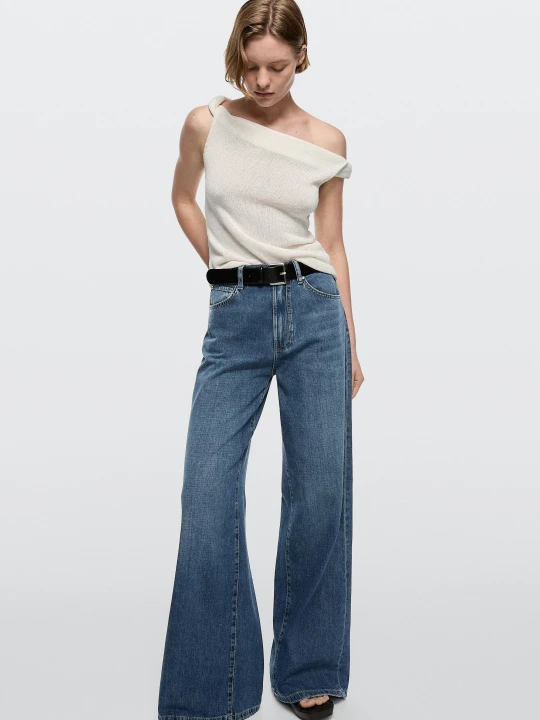 Zdjęcie produktu Jeansy Z Szerokimi Nogawkami I Wysokim Stanem - Średni Niebieski - Massimo Dutti - Female