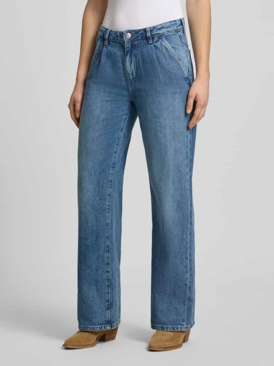 Zdjęcie produktu Jeansy z szerokimi nogawkami w efekcie znoszenia Gina Tricot Niebieski