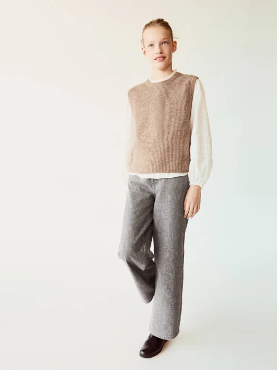 Zdjęcie produktu Jeansy z szerokimi nogawkami we wzór paisley szary denim - Dzieci - lata - MANGO KIDS