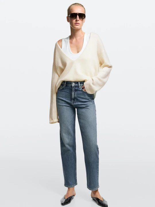 Zdjęcie produktu Krótkie Jeansy O Prostym Kroju Z Wysokim Stanem - Jasnoniebieski - Massimo Dutti - Female