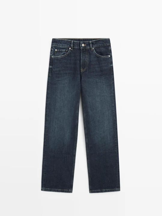 Zdjęcie produktu Jeansy Z Wysokim Stanem O Prostym I Skróconym Kroju - Średni Niebieski - Massimo Dutti - Female
