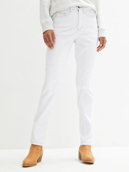 Zdjęcie produktu Jeansy ze stretchem, mid waist, prosta nogawka BonPrix biały