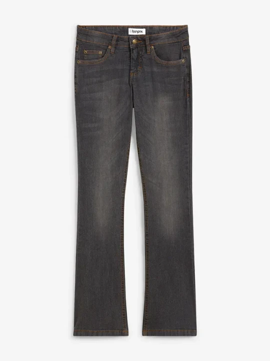 Zdjęcie produktu Jeansy ze stretchem o kroju bootcut, mid waist BonPrix czarny