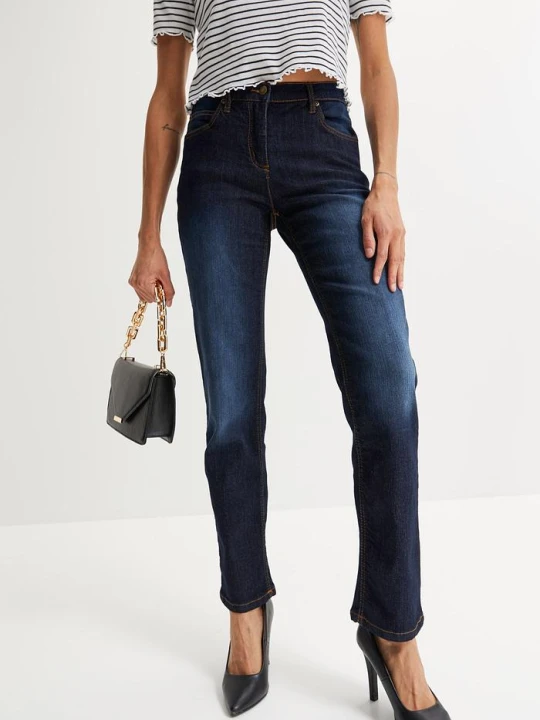Zdjęcie produktu Jeansy ze stretchem, straight, mid waist BonPrix niebieski