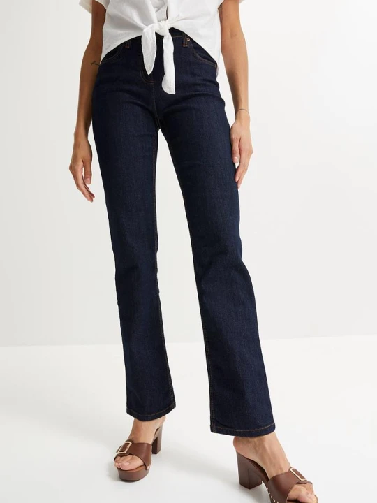 Zdjęcie produktu Jeansy ze stretchem, straight, mid waist BonPrix niebieski