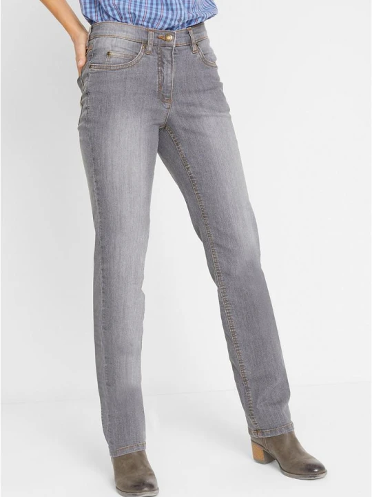 Zdjęcie produktu Jeansy ze stretchem, straight, mid waist BonPrix szary