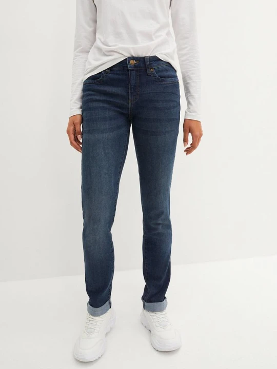 Zdjęcie produktu Jeansy ze stretchem straight, mid waist BonPrix niebieski