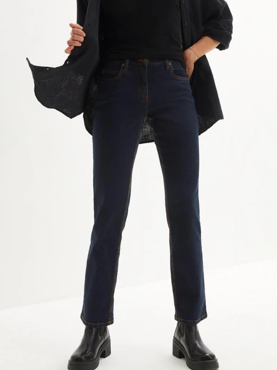 Zdjęcie produktu Jeansy ze stretchem straight, mid waist BonPrix niebieski