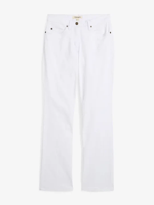 Zdjęcie produktu Jeansy ze stretchem straight, mid waist BonPrix biały