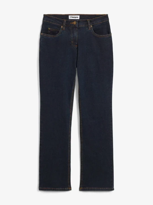 Zdjęcie produktu Jeansy ze stretchem straight, mid waist BonPrix niebieski