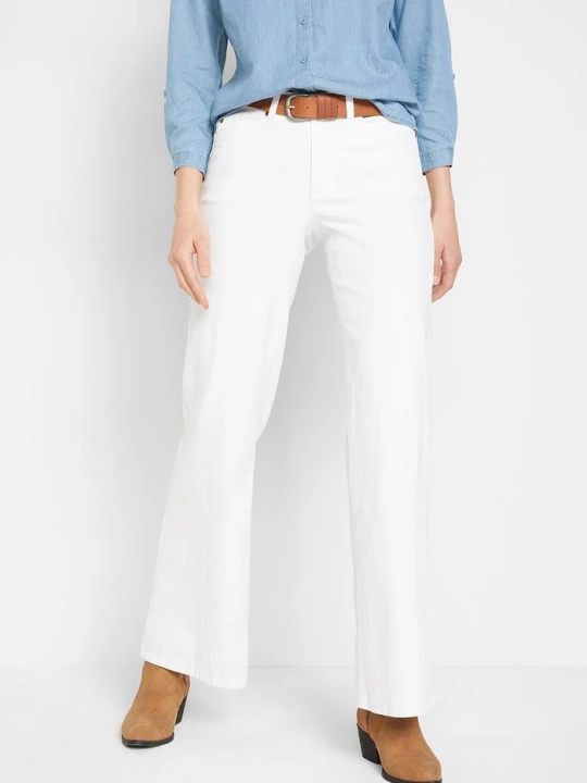 Zdjęcie produktu Jeansy ze stretchem wide leg, mid waist BonPrix biały