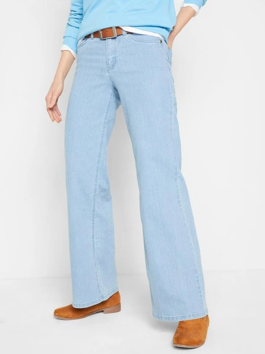 Zdjęcie produktu Jeansy ze stretchem wide leg, mid waist BonPrix niebieski