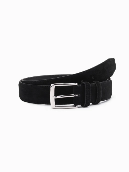 Zdjęcie produktu Jednobarwny męski pasek z naturalnego zamszu – czarny V1 - Rozmiar: S / M Ombre Clothing