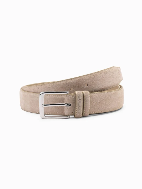 Zdjęcie produktu Jednobarwny pasek męski z naturalnego zamszu – beżowy V2 - Rozmiar: L / XL Ombre Clothing