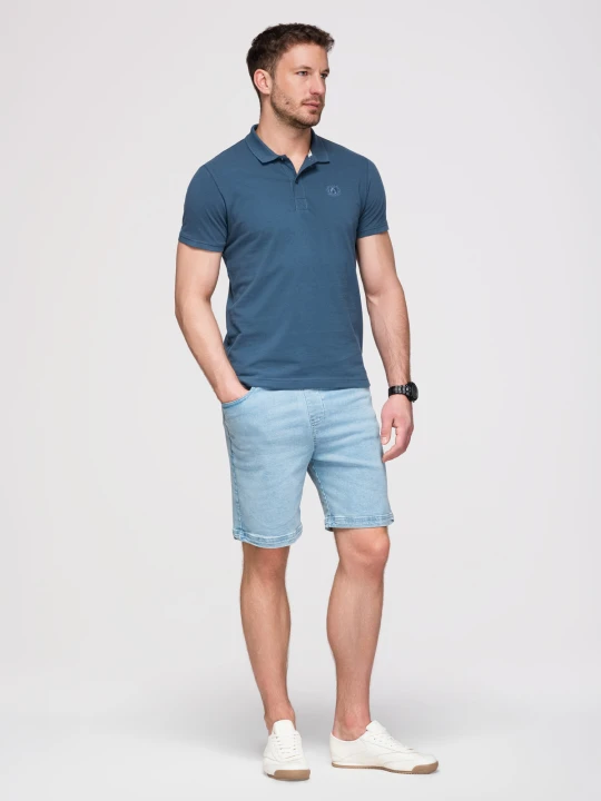 Zdjęcie produktu Jednokolorowa koszulka polo męska BASIC z dzianiny pique - ciemnoniebieska V13 Ombre Clothing niebieski