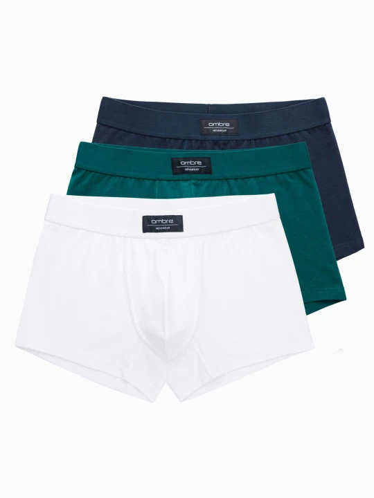 Zdjęcie produktu Jednokolorowe dopasowane bokserki męskie BASIC z elastanem – 3 pak mix - Rozmiar: XXL Ombre Clothing zielony