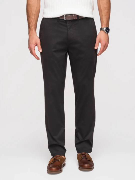 Zdjęcie produktu Jednolite męskie spodnie chino REGULAR FIT – czarne V5 Ombre Clothing