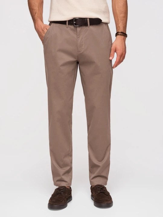 Zdjęcie produktu Jednolite spodnie męskie chino REGULAR FIT – brązowe V1 - Rozmiar: XL Ombre Clothing